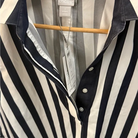 Chico's Blue and White Button Down Shirt with Cuffed Sleeves- Brand New - Picture 9 of 10